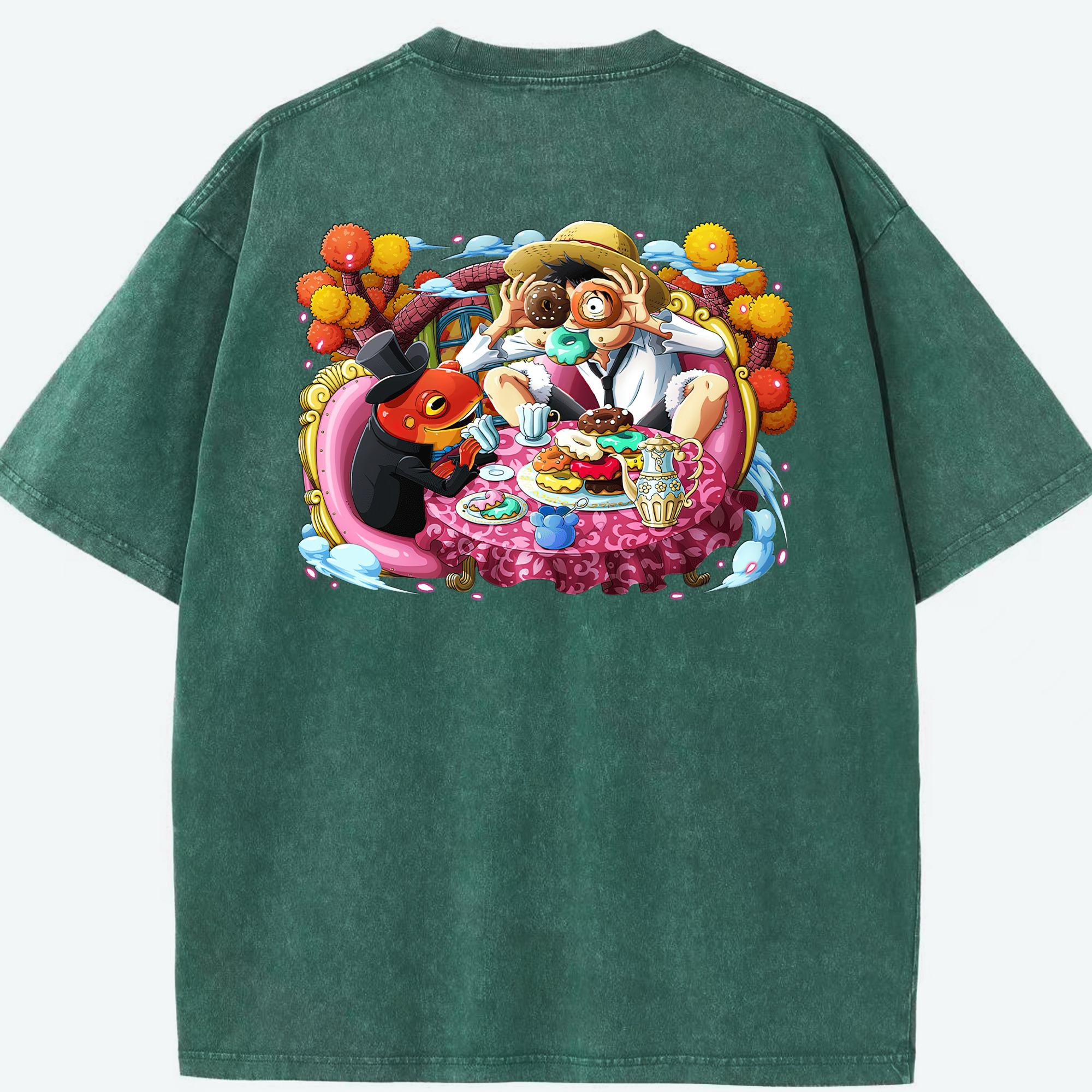 ワンピース モンキー・D・ルフィ ONE PIECE Monkey D. Luffy 綿100% ヴィンテージ風 半袖Tシャツ（背面プリント）